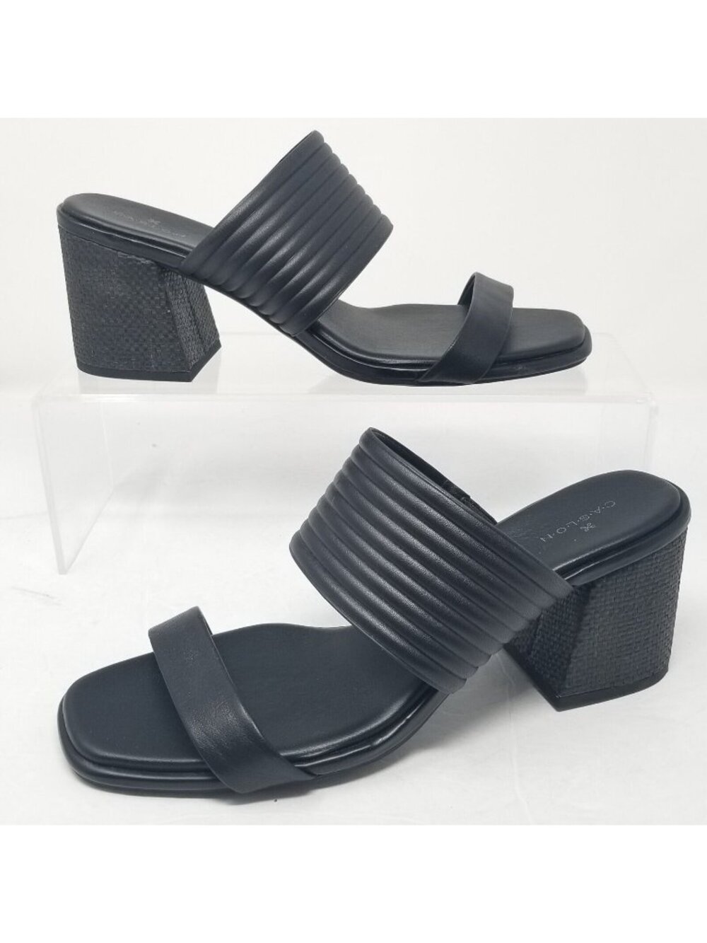 Caslon Sandals Black Leather Lamia Strappy Square Toe Block Heel 11 M Women's